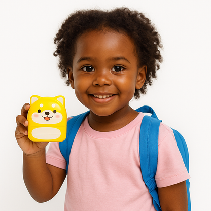 Niña marcando ropa escolar con sello personalizado DuoStamp